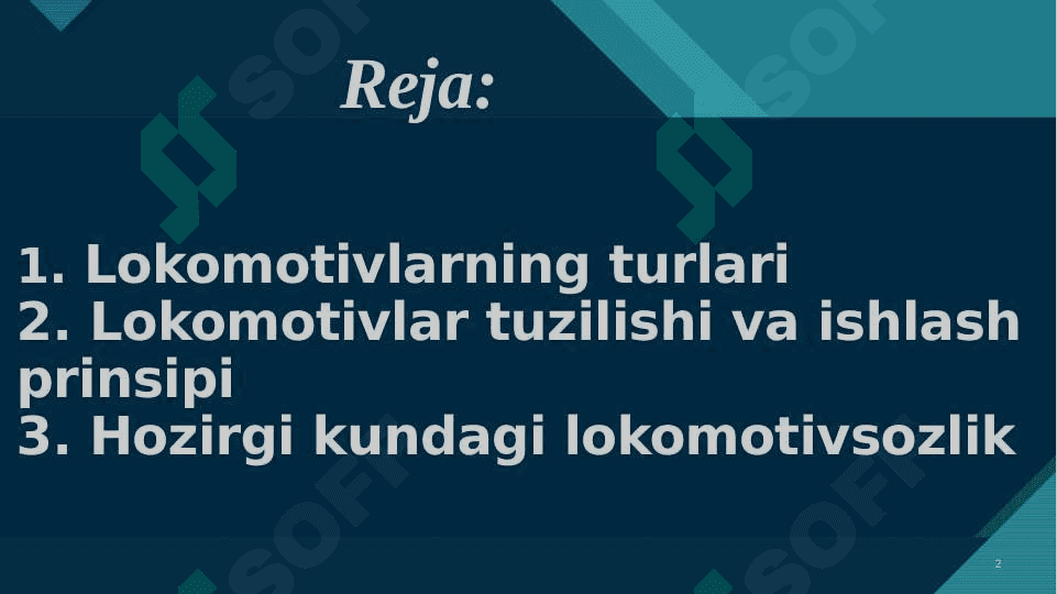 LOKOMOTIVLARNING TURLARI, TUZILISHI VA ISHLASHI 2