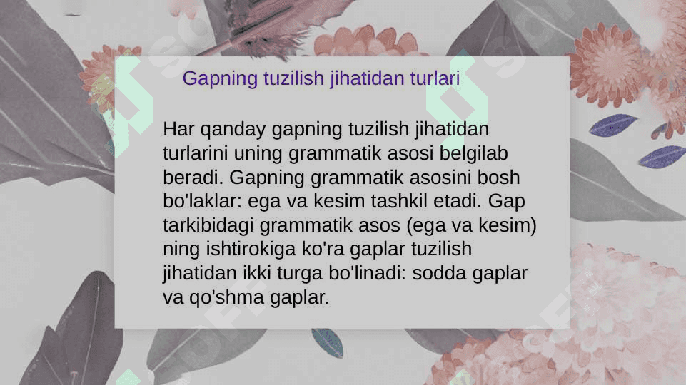 Gaplarning tuzilish jihatdan turlari. Sodda gap turlari. Ikki bosh bo'lakli gaplar. 3