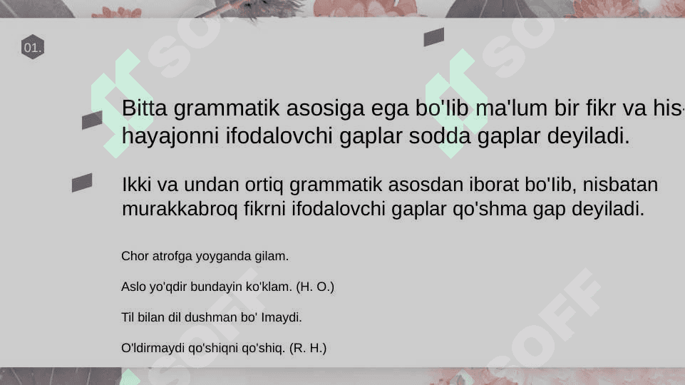 Gaplarning tuzilish jihatdan turlari. Sodda gap turlari. Ikki bosh bo'lakli gaplar. 4