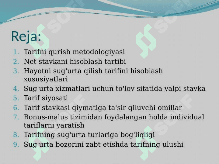 Sug'urta bo'yicha tarif siyosati 2