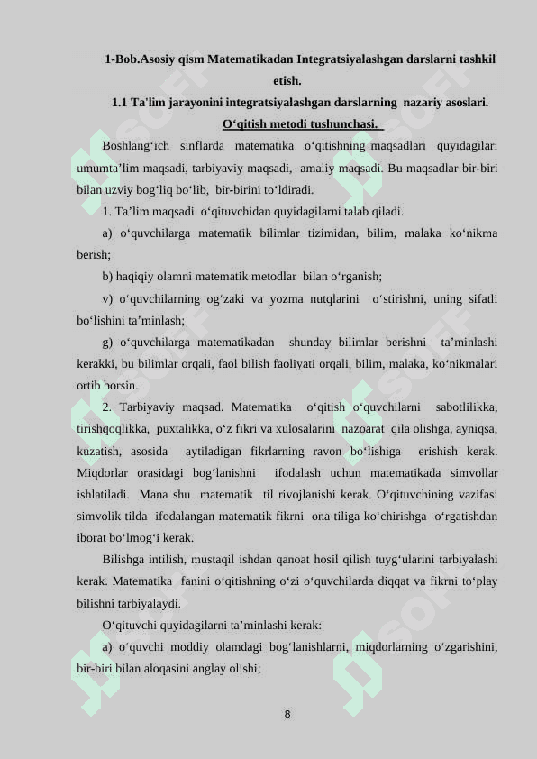 1-Sinfda matematikadan integratsiyalashgan darslarni tashkil etish. 8
