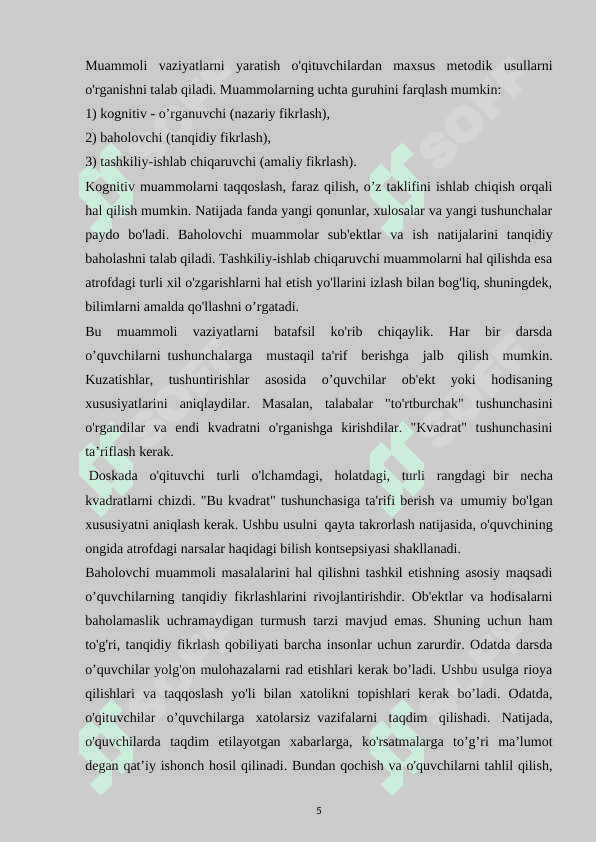 1-sinf matematika darslarda muammoli vaziyatlarni yaratish 5