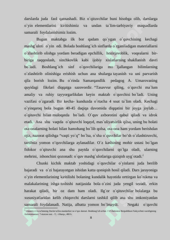 1-sinf savodga o’rgatish davrida o’yinli texnologiyalardan foydalanish. 8