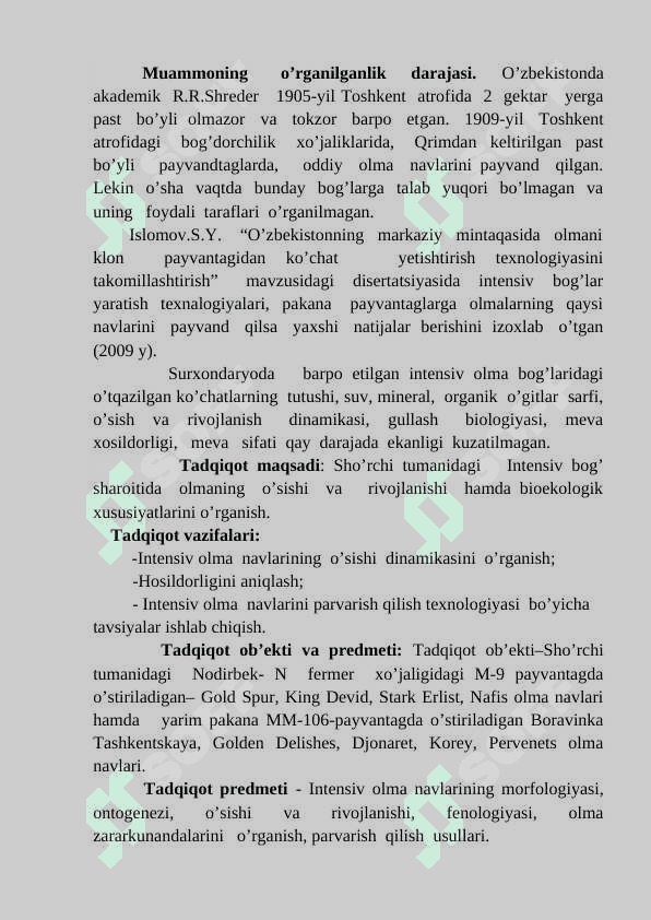Sho’rchi tumani Intensiv bog’ sharoitida  olmaning  o’sishi  va   rivojlanishi 3