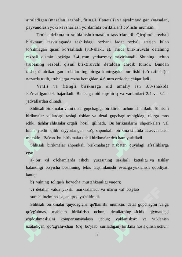 Birikmali detallar tayyorlash konissimon shakildor va fason yuzalar hosil qilish hamda ishlov berish texnologiyasi 7