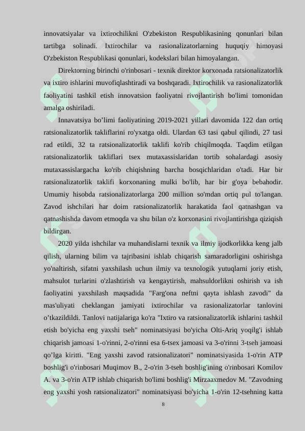 IXTIROCHILIK VA RATSIONALIZATORLIK FAOLIYATI 8