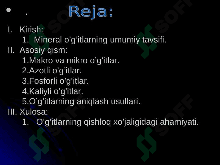 Mineral o'g'itlar va ularni aniqlash usullari. 2