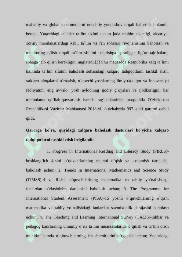 Ta`lim sifatini baholash bo`yicha xalqaro tadqiqotlar 3
