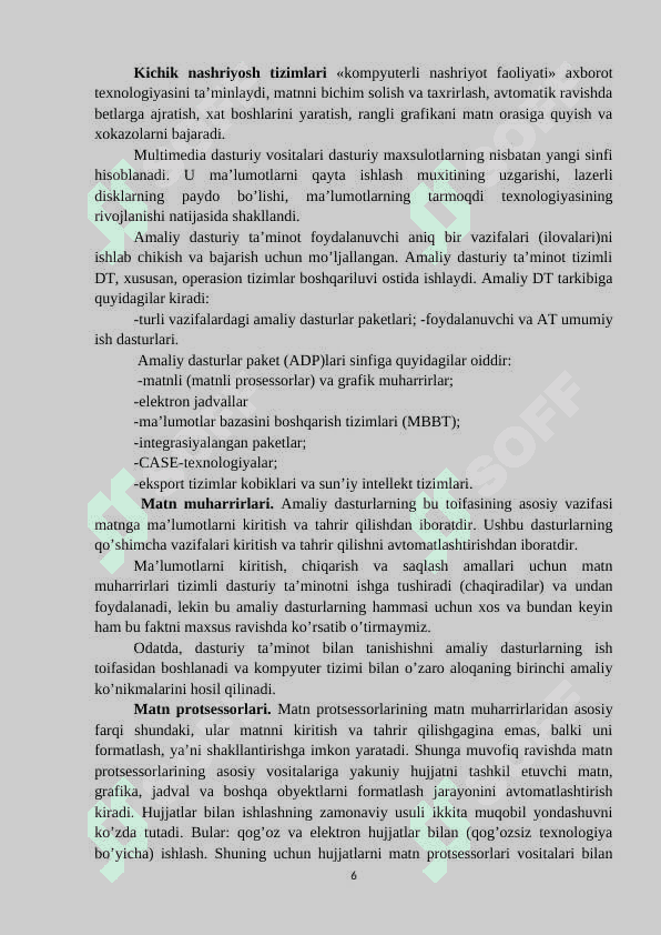 Amaliy dasturlar paketidan foydalanish. kurs ishi 6