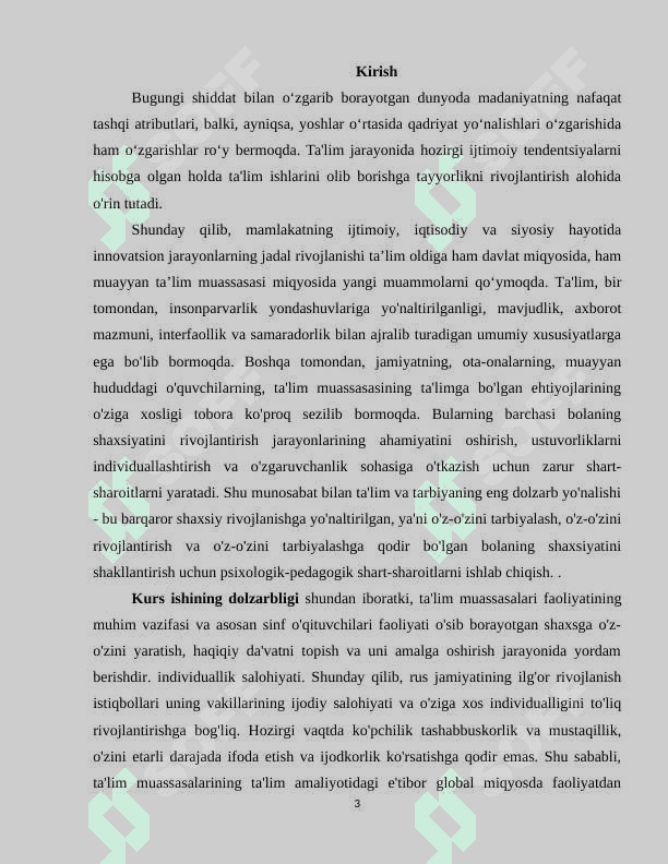 Guruhda tarbiyaviy soatlarni tashkil etish pedagogik jarayon sifatida. kurs ishi 3