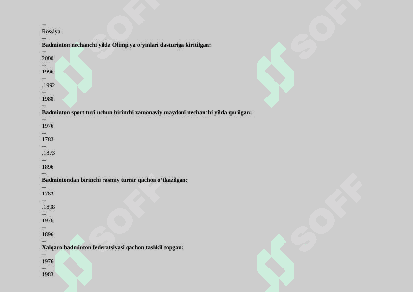 Badminton test javoblari bilan 2