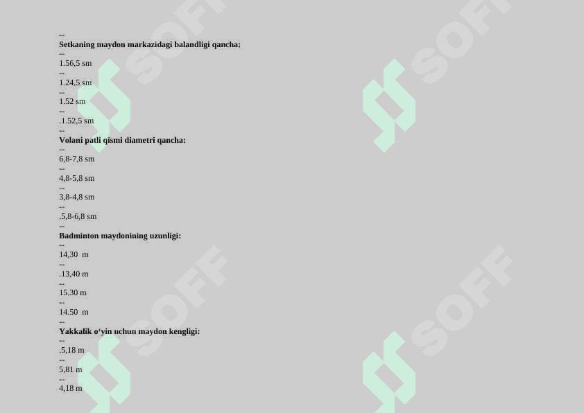 Badminton test javoblari bilan 6