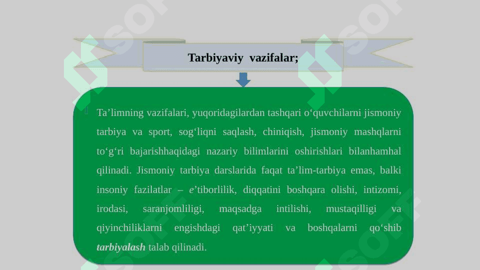 Jismoniy tarbiya darsi mashg‘ulotlarning asosiy shakli sifatida, uning tuzilishi 6