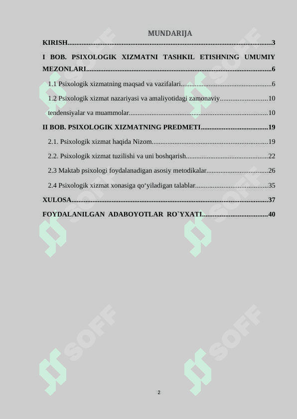 PSIXOLOGIK XIZMATNI TASHKIL ETISHNING UCH DAVRI. kurs ishi 2