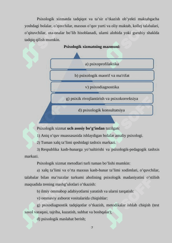 PSIXOLOGIK XIZMATNI TASHKIL ETISHNING UCH DAVRI. kurs ishi 7