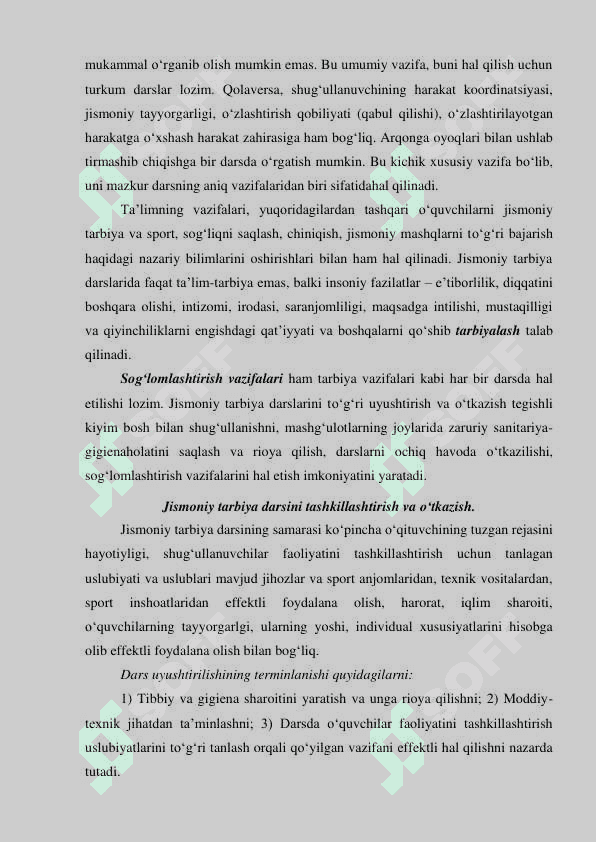 Jismoniy tarbiya darsi mashgʻulotlarning asosiy shakli sifatida uning tuzilishi 3