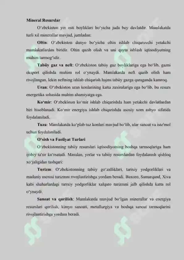 O'ZBEKISTON TABIIY SHAROITI VA RESURSLARINING XO'JALIK AHAMIYATI 5