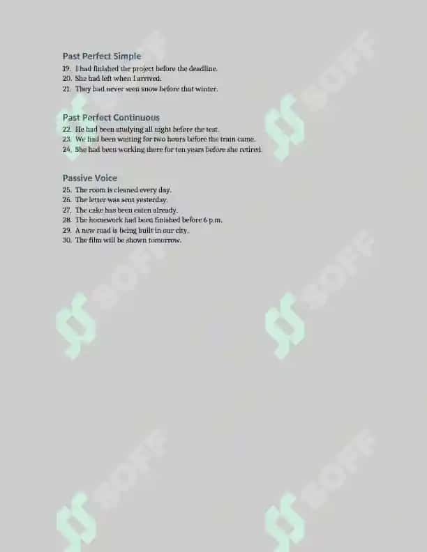 English Grammar Sentences by Tense 2