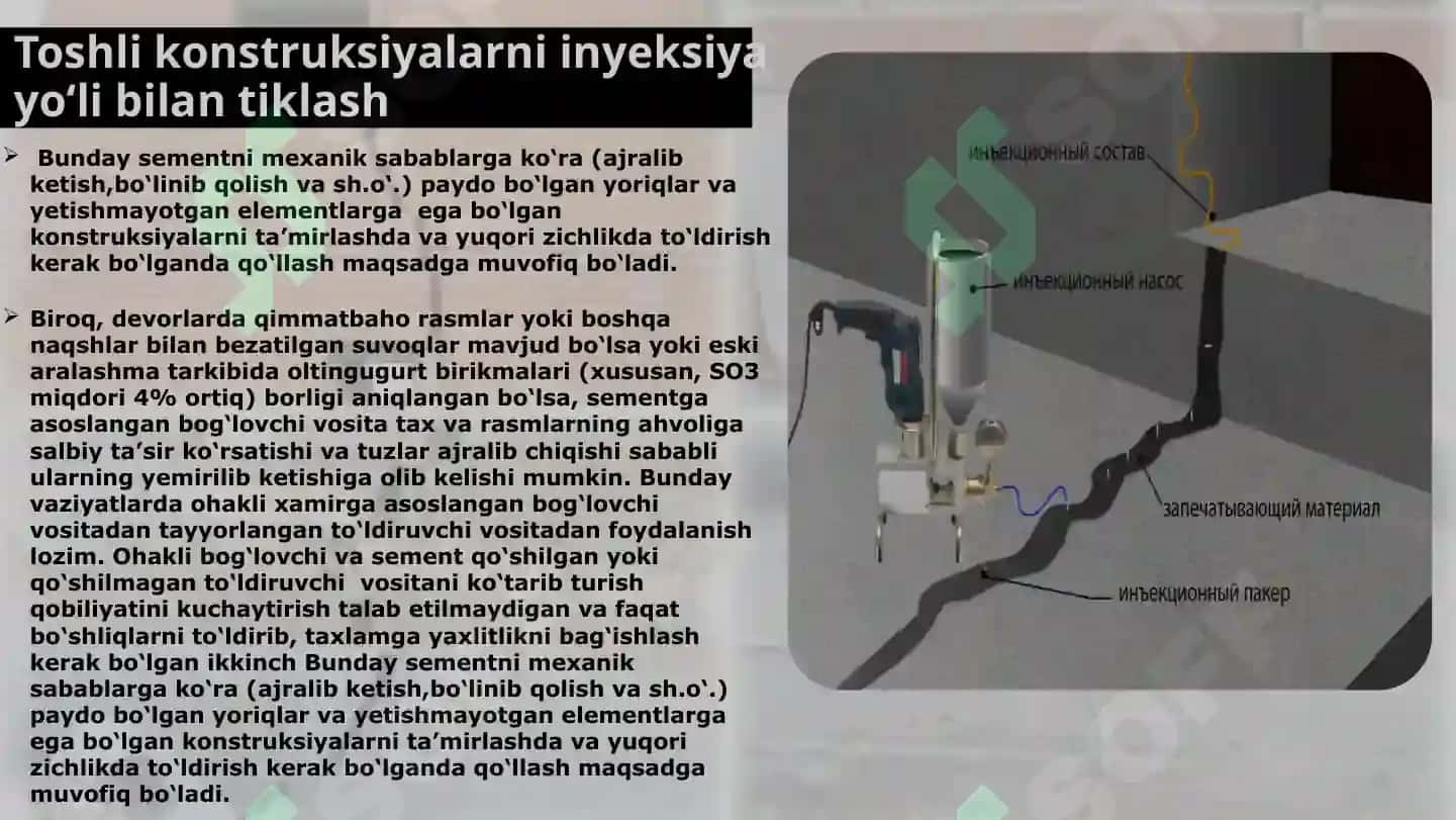 Toshli konstruksiyalarni inyeksiya yo‘li bilan tiklash 6