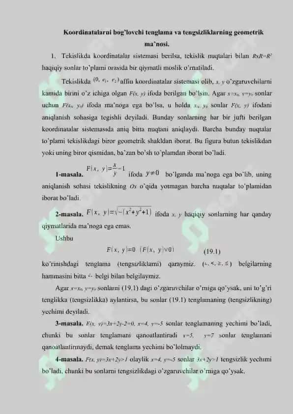 Algebraik chiziq va uning tartibi. Tekislikda to’g’ri chiziqning turli tenglamalari. 2