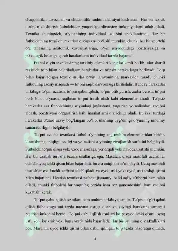 Futbol o‘yin texnikasi va taktikasini tasnifi. 5