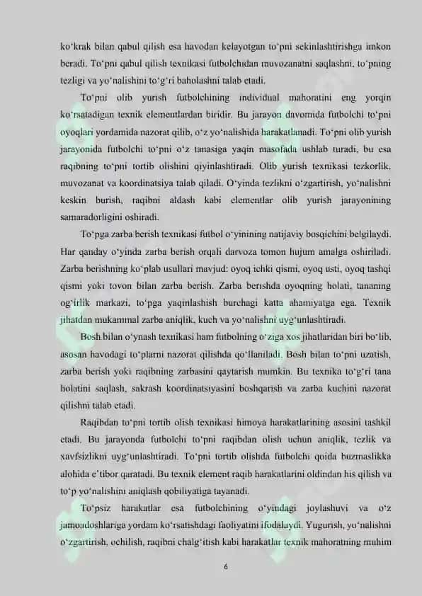 Futbol o‘yin texnikasi va taktikasini tasnifi. 6