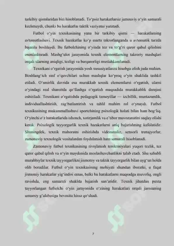 Futbol o‘yin texnikasi va taktikasini tasnifi. 7