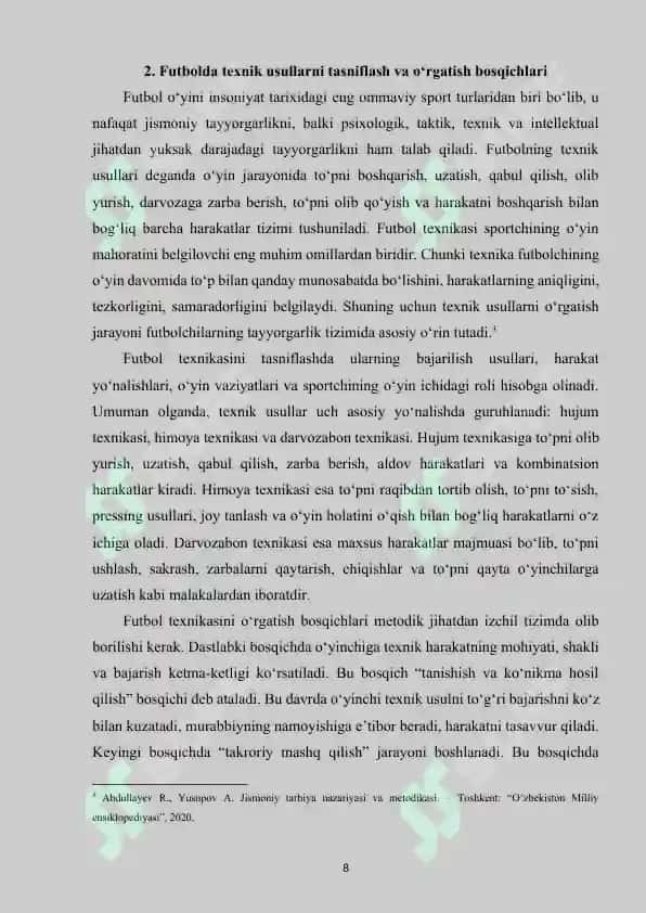 Futbol o‘yin texnikasi va taktikasini tasnifi. 8