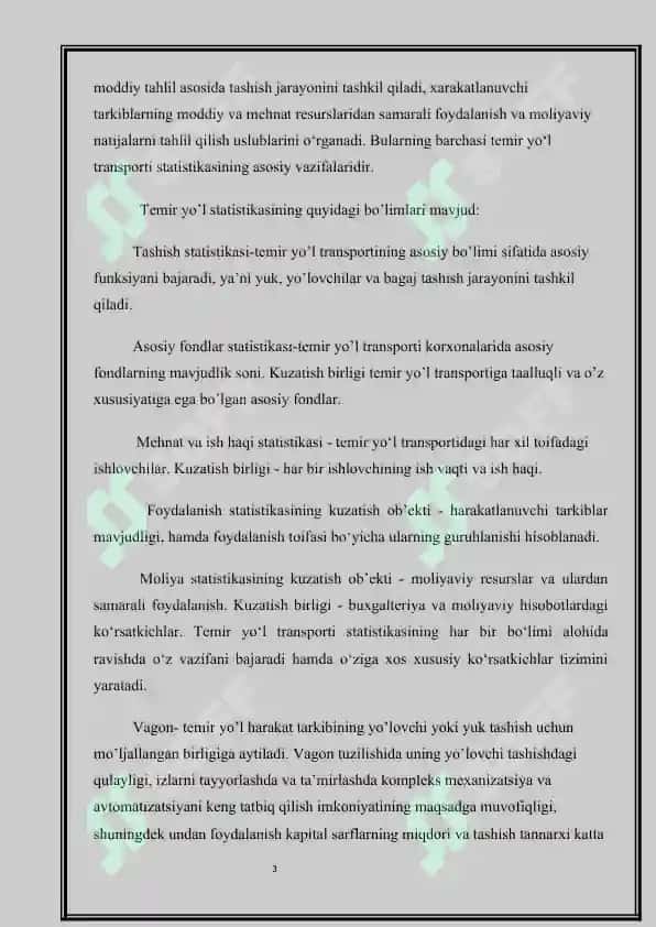 TYTda vagon bo'yicha formula 3