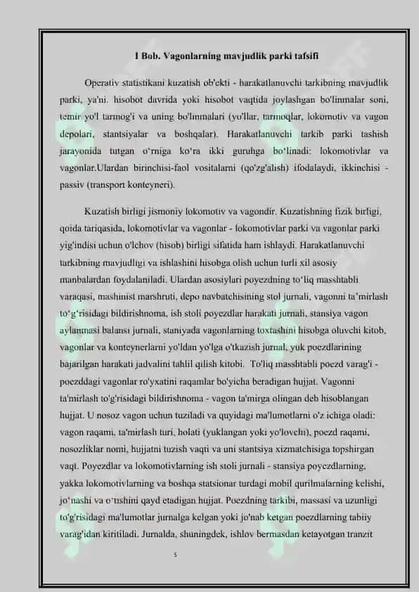 TYTda vagon bo'yicha formula 5