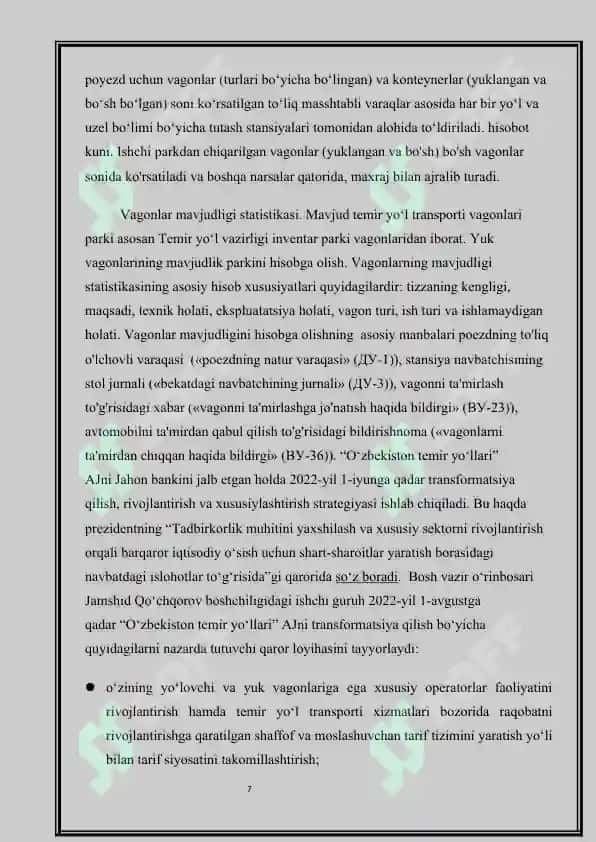 TYTda vagon bo'yicha formula 7