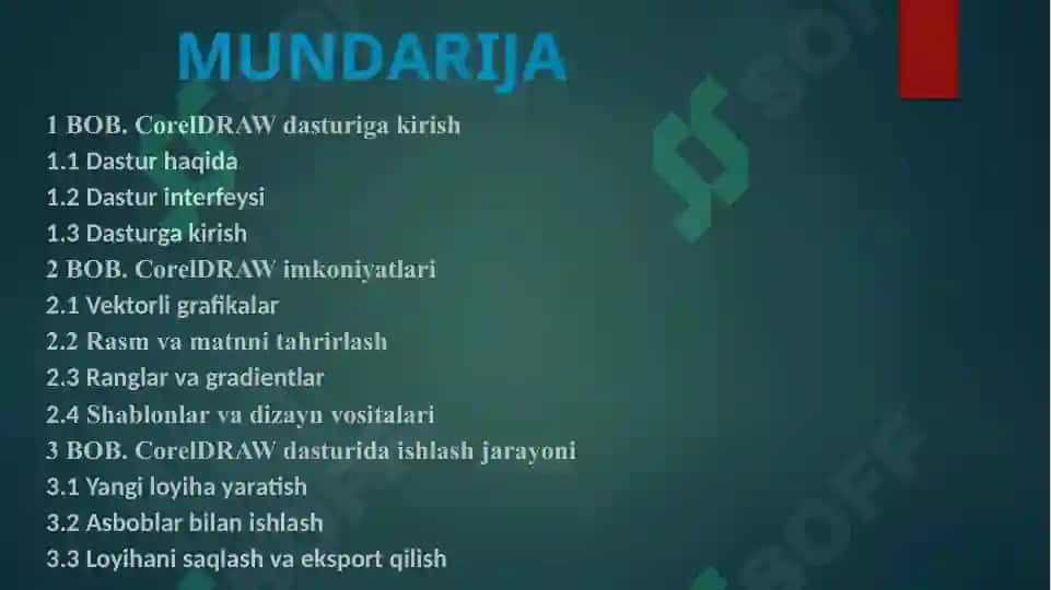Corel DRAW DASTURI VA UNING IMKONIYATLARI 2