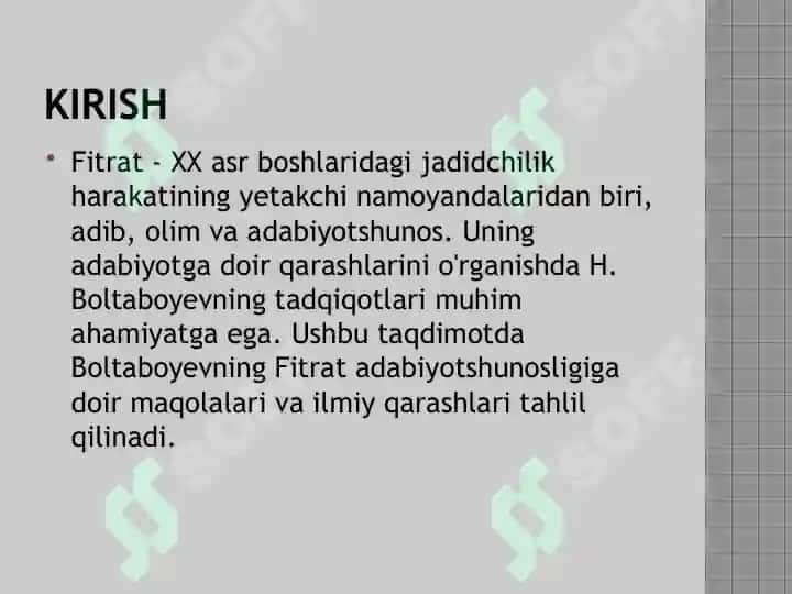 H. Boltaboyevning Fitratning adabiyotshunoslik faoliyatiga doir tadqiqot va maqolalarini o'rganish 2