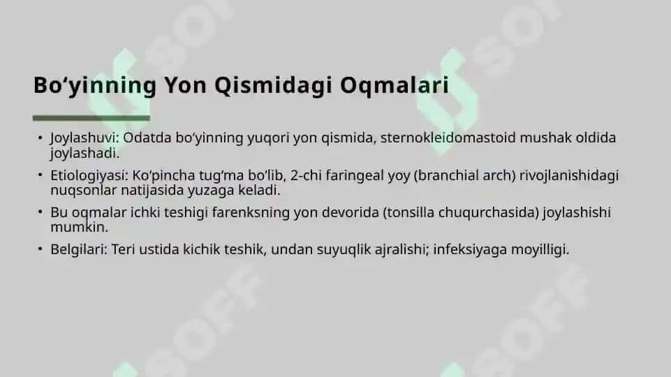 Bo‘yinning o‘rta, yon oqmalari va kistalarini kesib olish 6