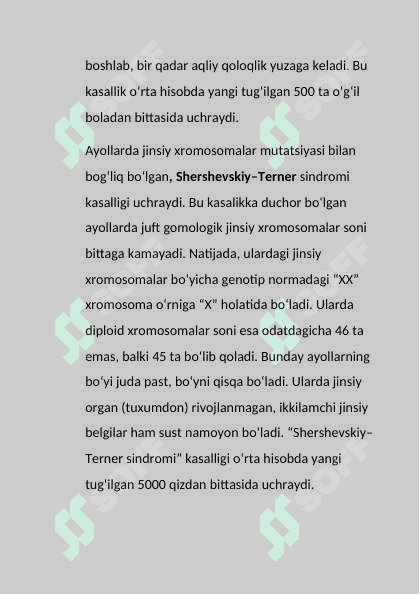 Biotexnologiya. Xromosoma kasalliklari 8