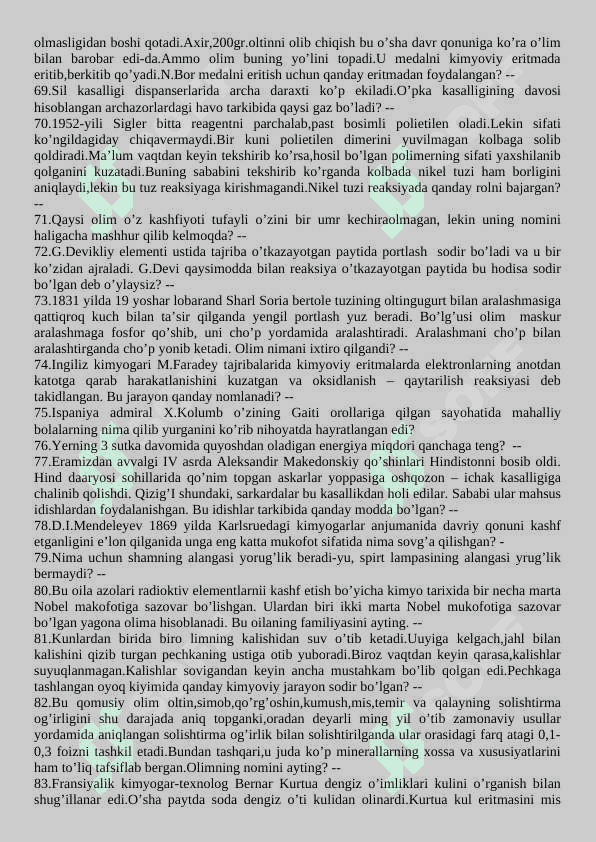 Kimyo zakovat savollari. 5