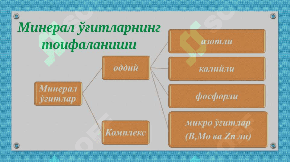 Mineral o'g'itlar mavzusiga oid tajribalar o'tkazish va masalalar yechish. 6