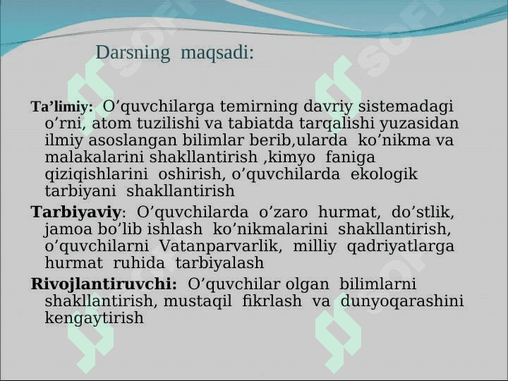 Temirning davriy sistemadagi o'rni, atom tuzilishi va tabiatda tarqalishi. 2