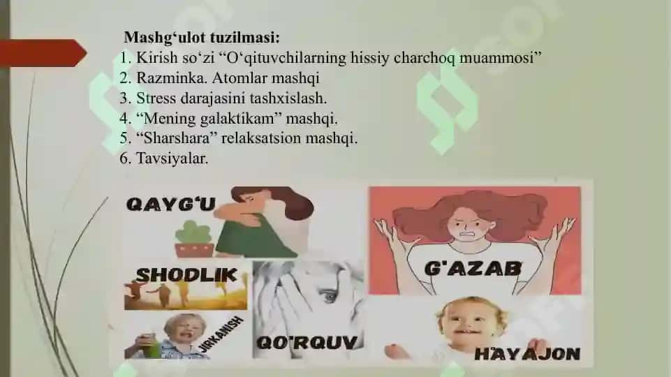 “O’QITUVCHILARDA EMOTSIONAL SO’NISH PROFILAKTIKASI” TRENING ISHLANMASI 3