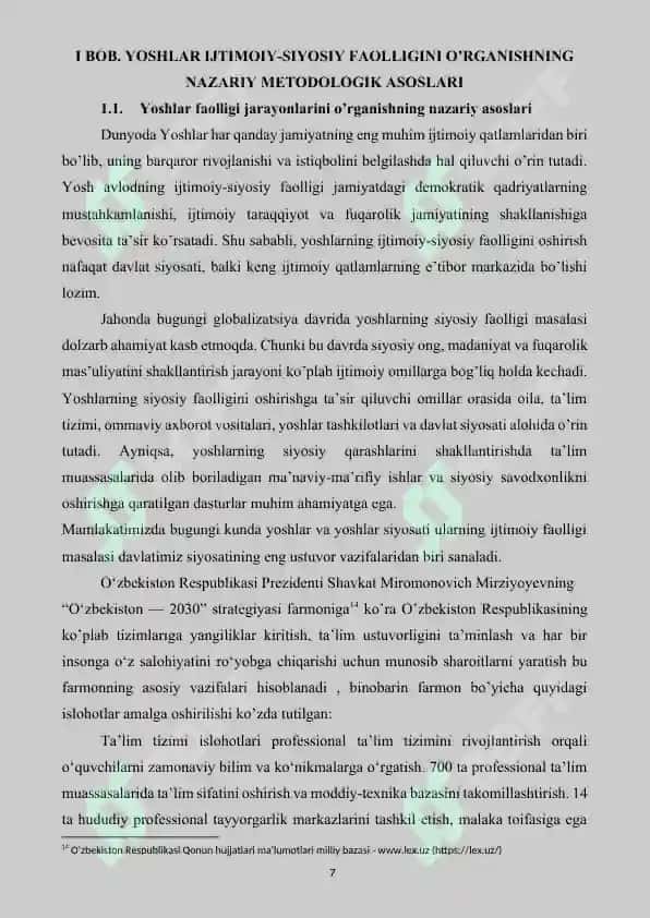 YOSHLAR IJTIMOIY-SIYOSIY FAOLLIGINI  OSHIRISH OMILLARI 7