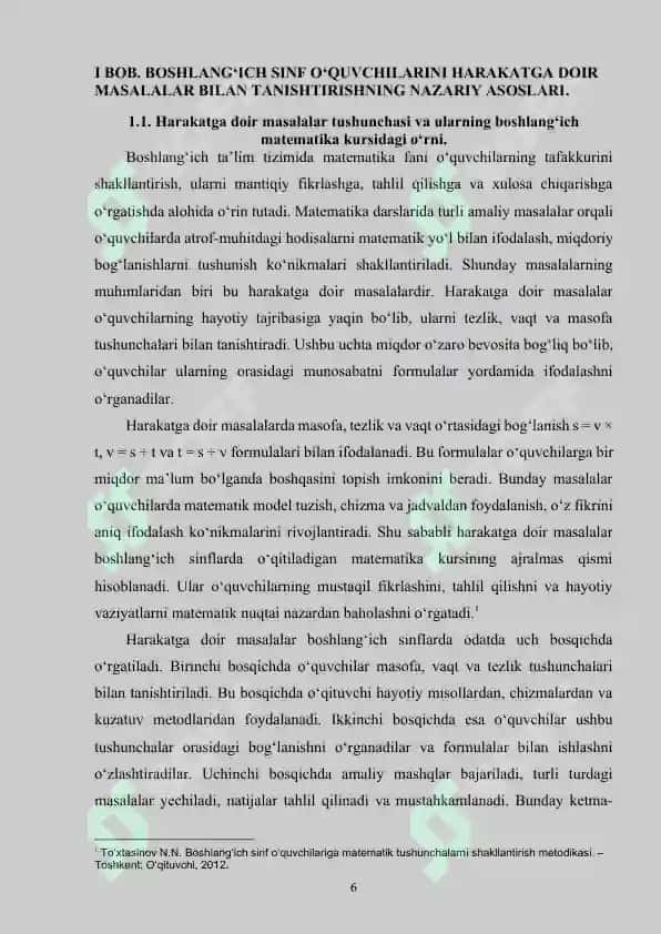 Boshlang’ich sinf o’quvchilarini harakatga doir masalalar yechishga o’rgatish metodikasi 6