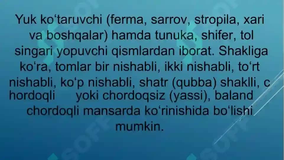 Tomlarning turlar. Tomlarni tahlil qilish va chizish 3