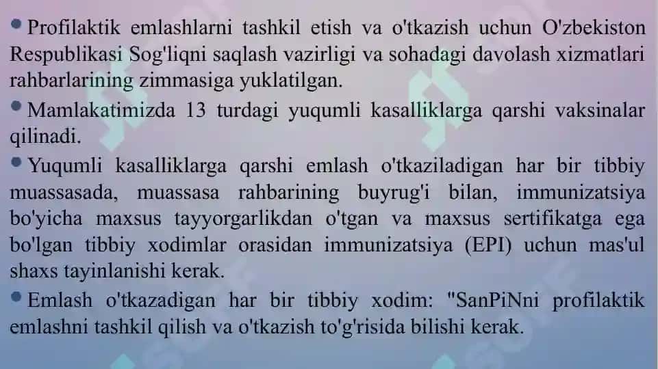 Emlash. Emlashni rejalashtirish, tavsiya va qarshi ko’rsatmalar. Emlashdan keyingi reaksiyalar  va asoratlar. Xavfsiz emlash. 4