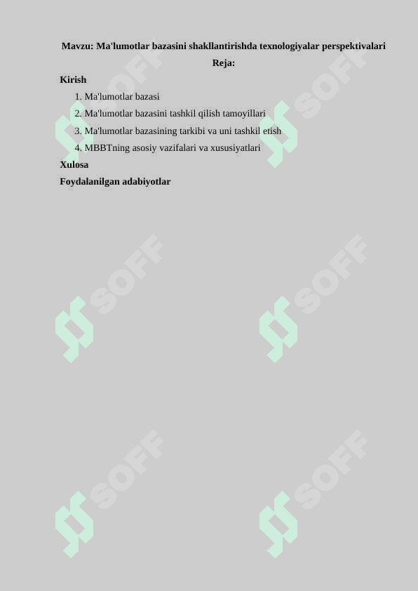 Ma'lumotlar bazasini shakllantirishda texnologiyalar perspektivalari 2