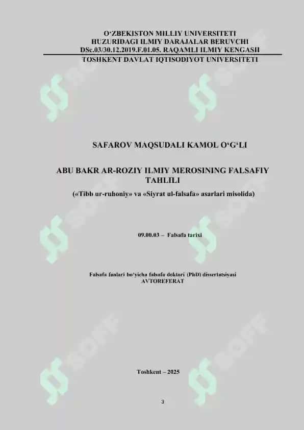 («Tibb ur-ruhoniy» va «Siyrat ul-falsafa» asarlari misolida) 3