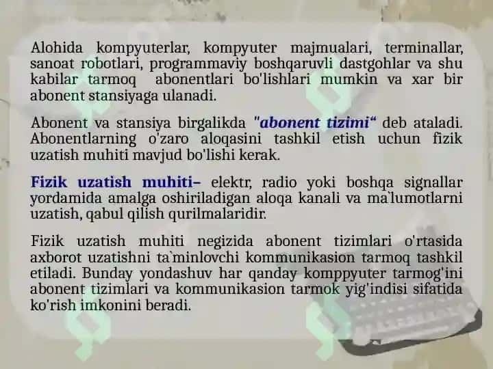 Kompyuter tarmoqlari uning asosiy tushunchalari va turlari. 5
