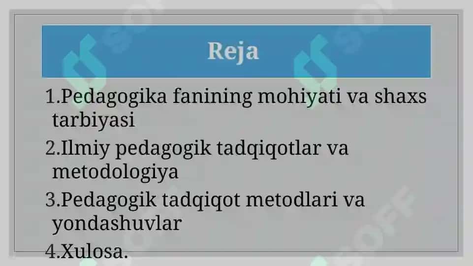 pedagogika shaxs tarbiyasi va rivojlanishi to'g'risidagu fan. Ilmiy pedagogik tadqiqotlar metodologiyasi va metodlari. 3