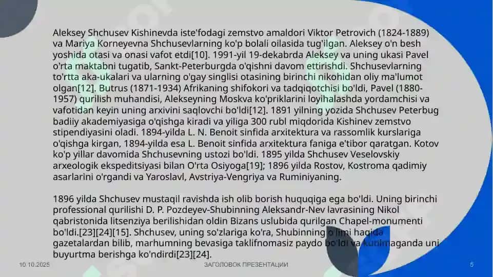 Rus arxitektori  Aleksey Viktorovich Shusevning O’zbekistondagi ijodiy faoliyati 5