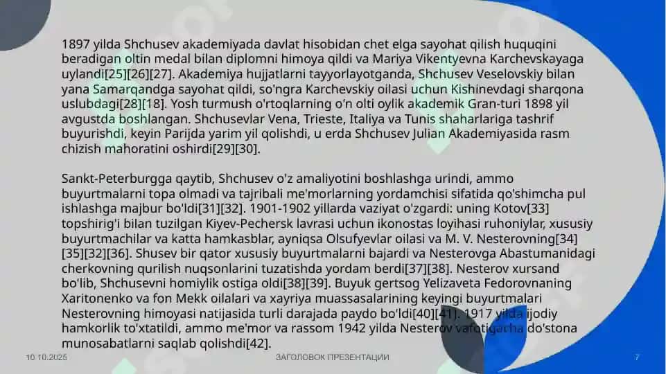 Rus arxitektori  Aleksey Viktorovich Shusevning O’zbekistondagi ijodiy faoliyati 7