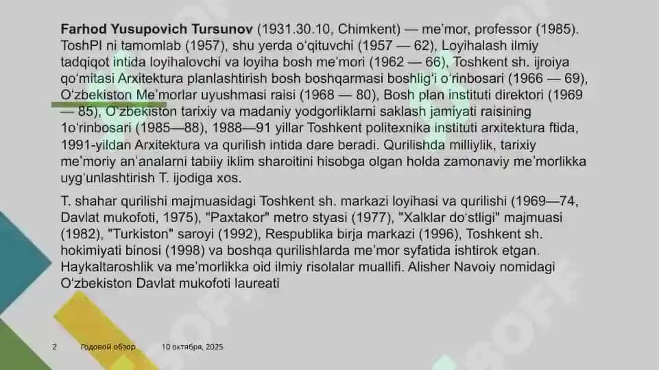 O’ZBEKISTONDA XIZMAT KO’RSATGAN FARXOD YUSUBAEVICH TURSUNOVNING HAYOTI VA IJODI 2